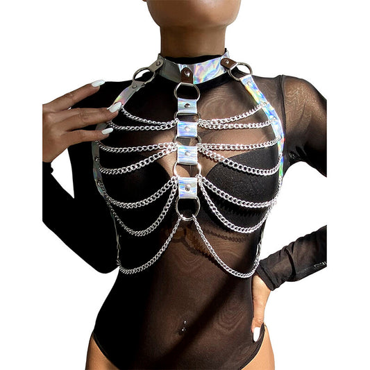 SUBBLIME - 953737 Chest Harness with Rings and Silver Chains, One Size