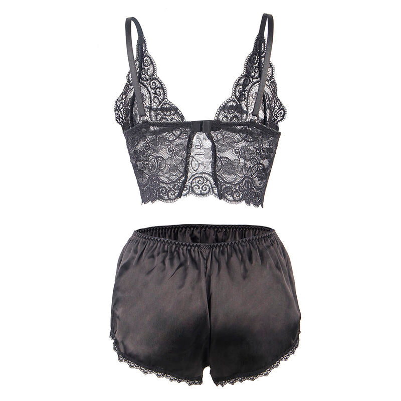 SUBBLIME - S/M *CHEMISIER DE NUIT EN SOIE ET DENTELLE + CULOTTE NOIRE S/M