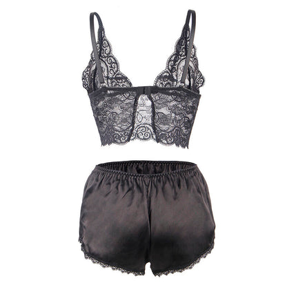 SUBBLIME - S/M *CHEMISIER DE NUIT EN SOIE ET DENTELLE + CULOTTE NOIRE S/M