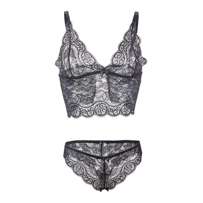 SUBBLIME - S/M *CHEMISIER DE NUIT EN SOIE ET DENTELLE + CULOTTE NOIRE S/M