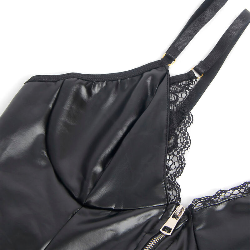 SUBBLIME - S/M *BLACK LEATHER ZIP-UP BODYSUIT