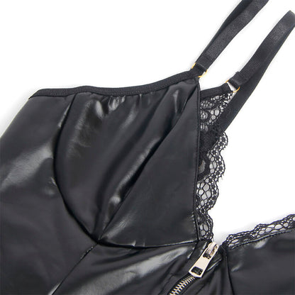 SUBBLIME - S/M *BLACK LEATHER ZIP-UP BODYSUIT
