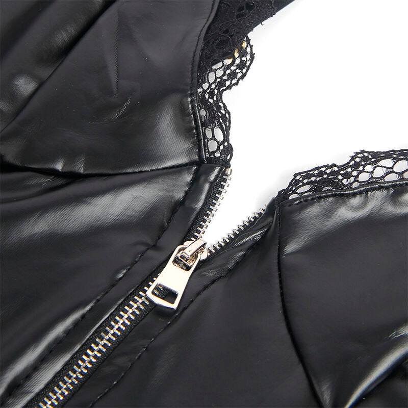 SUBBLIME - S/M *BLACK LEATHER ZIP-UP BODYSUIT