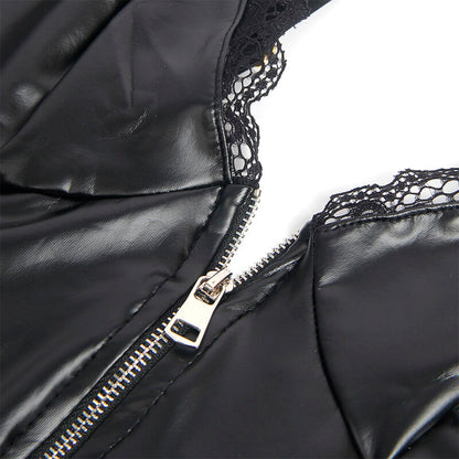 SUBBLIME - S/M *BLACK LEATHER ZIP-UP BODYSUIT