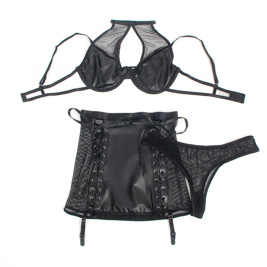 SUBBLIME - 957599 BLACK LEATHER BRA AND SKIRT SET L/XL
