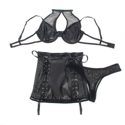 SUBBLIME - 957599 BLACK LEATHER BRA AND SKIRT SET L/XL