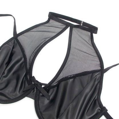 SUBBLIME - 957599 BLACK LEATHER BRA AND SKIRT SET L/XL