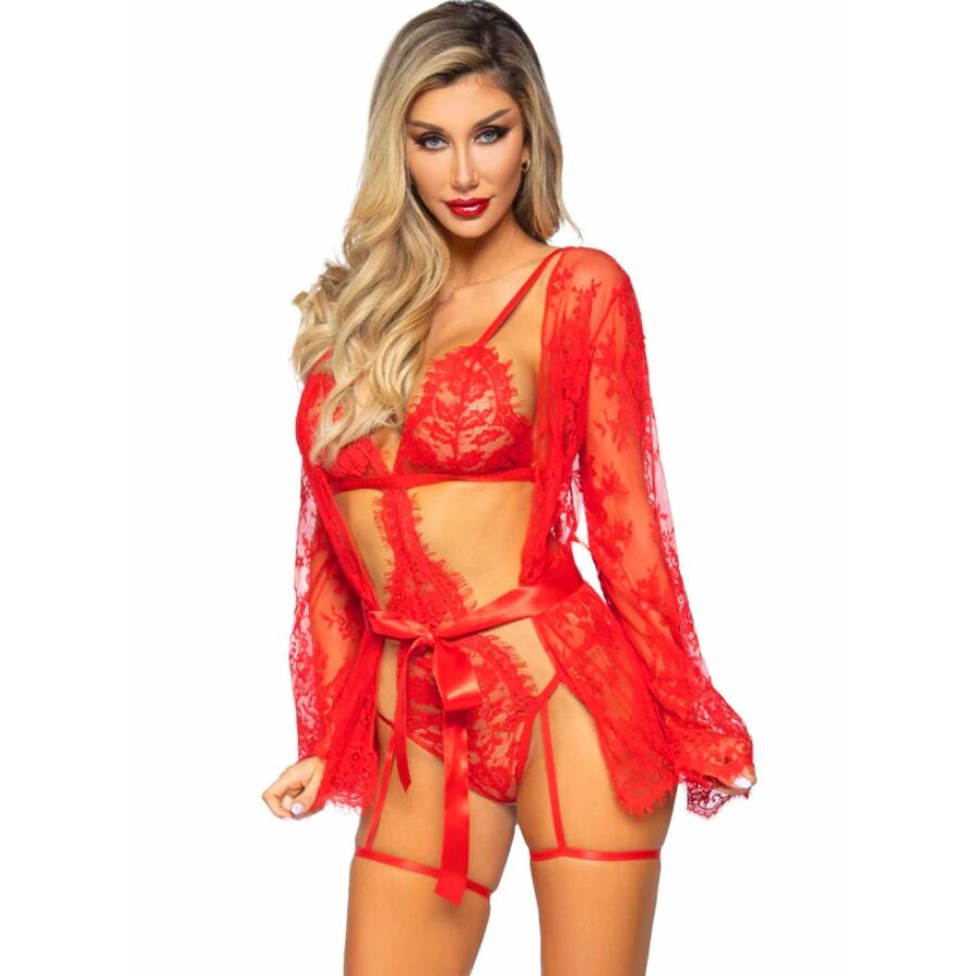 LEG AVENUE - S *ENSEMBLE PEIGNOIR ET PORTE-JARRETELLES ROUGE