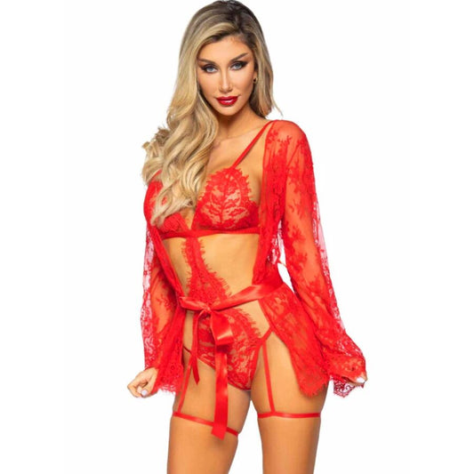 LEG AVENUE - 86123 RED ROBE AND GARTER BELT SET SIZE S